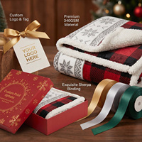 Ensemble de couvertures de Noël écologiques personnalisées avec logo, 400 GSM, en sherpa de luxe, avec carte de vœux, cadeau d'entreprise sur mesure