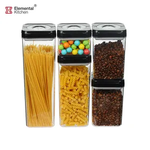 Clear Plastic Customized Transparent Large Seal Kitchen Storage Jar Set With Lid