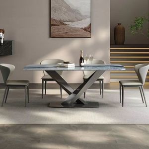 Ensemble table et chaises en dalles de pierre, 6 pièces, structure robuste pour salle à manger - Product Image 2
