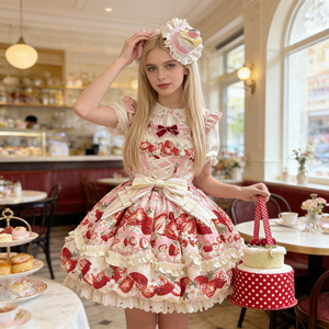 Vestido JSK Lolita con Estampado de Fresas, Falda Estilo Princesa, Disfraz de Cosplay de <span class=keywords><strong>Anime</strong></span> para Mujer, Fiesta, Té - Product Image 6