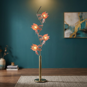 Lámpara de Pie Moderna con Forma de Flor de Loto, 4 Pantallas de Vidrio en Forma de Pétalo, Soporte Curvo de Hierro, Portalámparas E26, Lámpara de Pie Decorativa para - Product Image 5