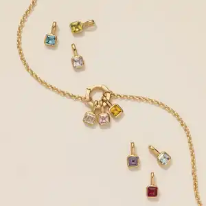 Sierlijke Vrouwen Verjaardagscadeau Custom Edelsteen Ketting Rvs Kristal Zirkoon Vierkante Geboortesteen Hanger Ketting