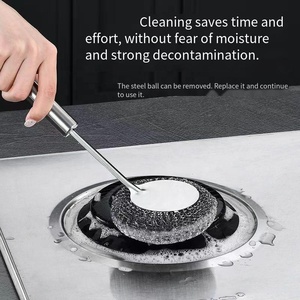 Brosse <span class=keywords><strong>de</strong></span> nettoyage multifonctionnelle en acier inoxydable, brosse <span class=keywords><strong>de</strong></span> nettoyage <span class=keywords><strong>de</strong></span> cuisine à long manche avec boule en fil d'acier pour la vaisselle - Product Image 4