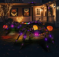 Araña de Peluche Colgante de Halloween con Diseño Luminoso y Telaraña, Decoración Espeluznante para Exteriores, Accesorio Aterrador para Jardín, Patio y Hogar