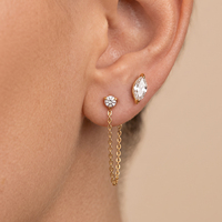 CLIORO Juego de Pendientes Hipoalergénicos Delicados para Mujer: Pendientes de Tuerca con Circonita Cúbica de Corte Marquesa para Doble Perforación y Pendientes Colgantes de Cadena con Circonita Cúbica Redonda