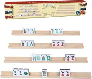 Juego de 4 bandejas/soportes/estuches de madera rústica para fichas de Mahjong, diseño nuevo, con grabado y detalles hechos a mano, venta al por mayor - Product Image 1