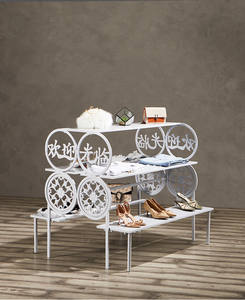 Banco antiguo estilo zapatos para niños tienda de ropa metal dorado/Blanco/Negro estante de exhibición de doble cara mesa de <span class=keywords><strong>escalera</strong></span> - Product Image 2