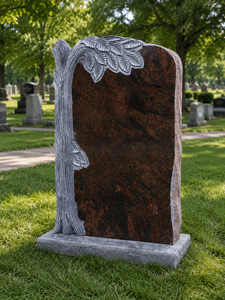 Rustic <b>Tree</b> Design Headstone With Leaf Motif For Cemetery Use - Product Image 3