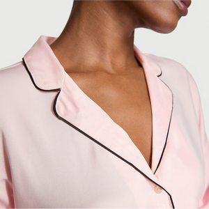 Conjunto de Pijama de Dos Piezas para Mujer, Talla Grande, Camisa y Pantalones Cortos de Satén, Diseño con Logotipo, Ropa Casual de Verano para Damas - Product Image 5