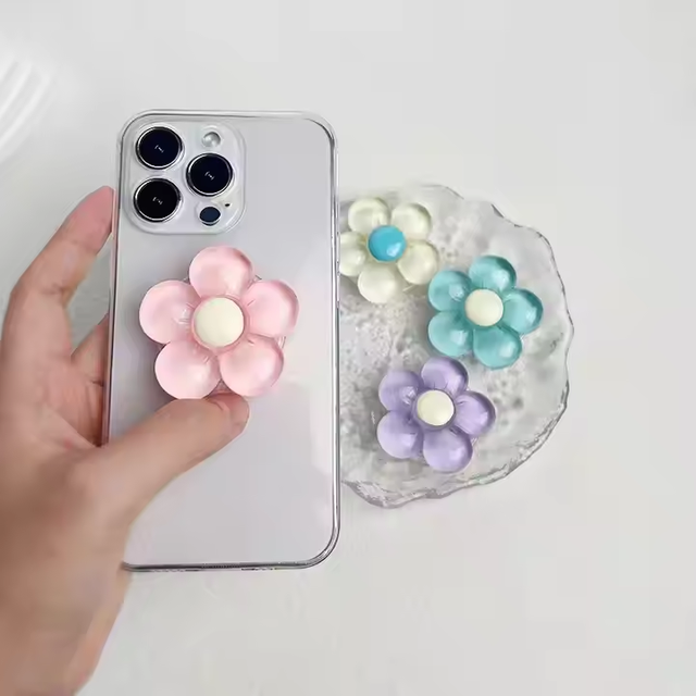 Clear Resin Candy Color Flower Phone Stand Folding Desktop Stand Small Flower Retractable Phone Grip