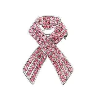 Pink Rhinestone Ribbon Brooch Breast Cancer Awareness Bowtie Aid Symbol Pin Icon Love HIV and AIDS Badge Sweater Brooches Pins