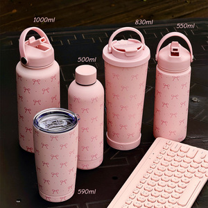 Nueva Taza Aislada al Vacío de Acero Inoxidable con Diseño de Lazo y Pajita, Botella de Agua Deportiva Portátil con Asa - Product Image 5