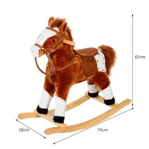 Marrom Passeio de Pônei de Brinquedo De Madeira Cavalo De Balanço De Pelúcia Rocker w/Som