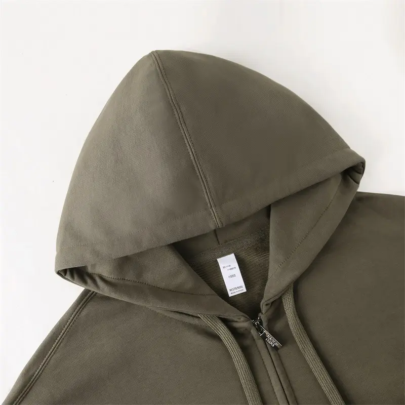 Fox bulu domba Perancis Terry Zip up Hoodies kebesaran hoodie produsen kustom 600 Gsm perak pria rajutan kain pola cetak