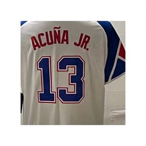 Pronto per la spedizione Atlanta Ronald Acuna Jr. <span class=keywords><strong>White</strong></span> 2023 City Connect <span class=keywords><strong>maglia</strong></span> da Baseball cucita di migliore qualità - Product Image 1