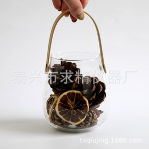 Seeking Excellence Glass <b>Vase</b> With Beige Ribbon <b>Small</b> Size For Dried Flowers Home Decoration - Product Image 4
