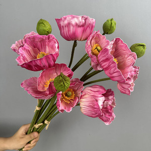 Dreiköpfiger Klatschmohn Kleine Mohnblumen Landschaftsgestaltung Garten-Ornament Hotel-Heimdekoration Handgefertigte Künstliche Blume - Product Image 3
