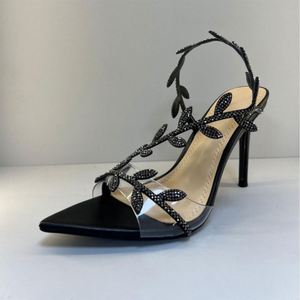 Top Quality Designer Luxury Brand Flavia Leaf Motif Crystal Metallic Leather <b>Sandals</b> Party Fashion Thin High Heel Shoes - Product Image 3