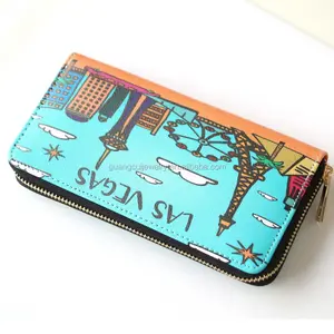 Logo kustom cetak Las Vegas souvenir dompet kulit wanita Barat