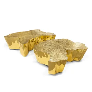 Mesa de centro Eden Gold de diseño único de lujo diseño nórdico mesas de centro de tronco de árbol de acero inoxidable dorado para hotel