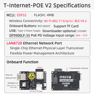 Carte d'extension programmable LILYGO <span class=keywords><strong>TTGO</strong></span> <span class=keywords><strong>T</strong></span>-<span class=keywords><strong>Internet</strong></span>-<span class=keywords><strong>POE</strong></span> V2 ESP32 LAN8720 avec puce et logiciel de <span class=keywords><strong>t</strong></span>éléchargement, module Ethernet IoT - Product Image 6