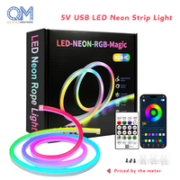 Lampu LED Strip Neon RGBIC 5V Grosir, Dapat Diatur Warna Piksel, Fleksibel, Silikon, untuk Dekorasi PC Gaming Hub