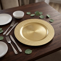 Assiettes de service rondes de luxe en plastique écologique doré de 13 pouces, personnalisées pour les dîners, les mariages, les fêtes et les restaurants