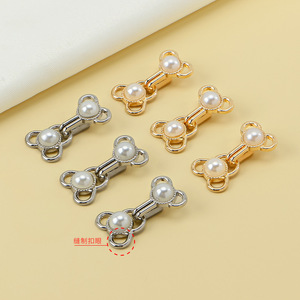 Rebacca Chinese Style Metal Pearl Hook Button For Cheongsam Hanfu Clothing Adjustable Collar <b>Accessory</b> Alloy With Pearl - Product Image 2