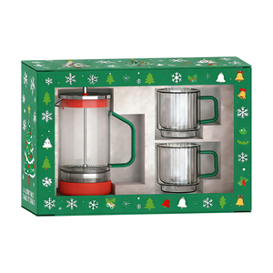 Coffret Cadeau Emode : Presse à Café à Parois Céramiques Cannelées & 2 Tasses à Café à Parois Céramiques Cannelées <span class=keywords><strong>de</strong></span> 400 ml, Ensemble <span class=keywords><strong>de</strong></span> Cafetière et Théière à Rayures Verticales - Product Image 2