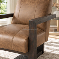 Fauteuil d'appoint vintage américain en cuir véritable et bois massif, vente en gros directe usine, pour salon et bureau