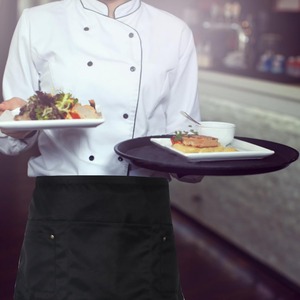 Tablier unisexe en polycoton avec 5 poches pratiques, tablier court durable adapté au personnel de cuisine, aux baristas et aux services de restauration - Product Image 6