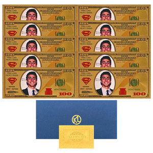 Billets de banque souvenirs en plastique plaqué or de 100 dollars américains, Luigi Nicholas <span class=keywords><strong>Mangione</strong></span> - Product Image 2