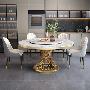 <span class=keywords><strong>Tavolo</strong></span> da Pranzo Moderno <span class=keywords><strong>Rotondo</strong></span> <span class=keywords><strong>in</strong></span> Metallo con Piano <span class=keywords><strong>in</strong></span> <span class=keywords><strong>Marmo</strong></span>, Assemblato per 6 Persone, per Casa, Appartamento, Hotel e Sale da Pranzo - Product Image 3