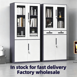 Metal Filing Cabinet with Glass Doors Lockable <b>Office</b> Storage <b>Unit</b> Minimalist Design for Commercial Use - Product Image 2
