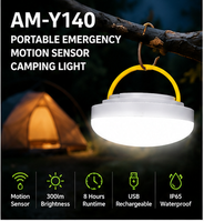 Lampe de camping LED portable AM-Y140 à détection de mouvement, rechargeable par USB, lanterne d'urgence avec IP65 et 8 heures d'autonomie pour utilisation en extérieur