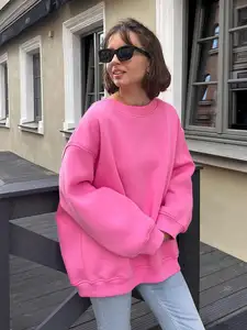 Toptan kadın Hoodies rahat kazak düz tişörtü kadınlar için boy Oversized boş geniş boyun unisex kazak 2023