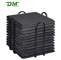 Sous-verres en ardoise avec support, 12 pièces, sous-verres carrés modernes, 5 mm d'épaisseur, écologiques, anti-rayures