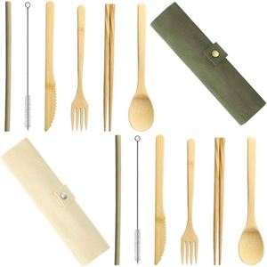 Juego de Cubiertos de Viaje Ecológicos Reutilizables de Bambú Pulido con Acabado Espejo y Mangos de Acero Inoxidable para Niños y Adultos, Ideal para Camping - Product Image 2