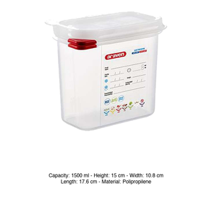 Polypropylene GN 1/9 Food Pan 17.6 × 10.8 × 15 h cm, with Lid, -40/+95 °C Araven - Product Image 3