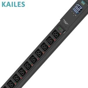 เครื่องวัดกระแสไฟฟ้าและแรงดันไฟฟ้าแบบเฟสเดียว รุ่น KAILES(KLS) Metered Series 16A สำหรับ PDU 18 จุดกันลื่น C39 ติดตั้งแนวตั้ง แผ่นสีดำ - Product Image 3