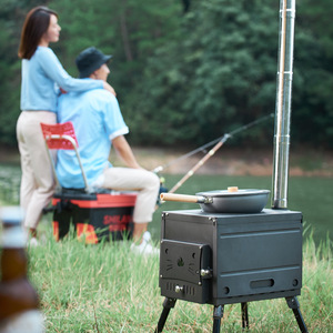 Estufa portátil de leña para acampar con chimenea para uso en exteriores, tamaño grande, estilo simple - Product Image 4