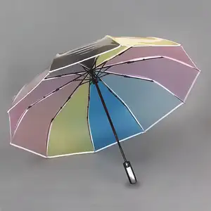 创新设计8肋8面板彩虹透明直自动3折叠太阳伞
