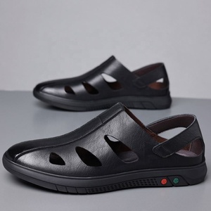<b>Men</b> Summer <b>Leather</b> Slides Round Toe Rubber Sole Slip on Sporty <b>Sandals</b> for Casual Driving - Product Image 2