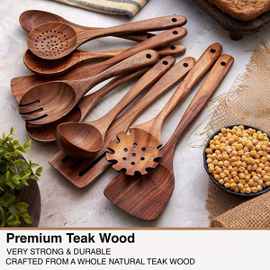 Juego de Utensilios de Cocina de Madera de Teca Duradera de Alta Calidad, 10 Piezas, con Juego de Herramientas de Cocina Lisas - Product Image 4