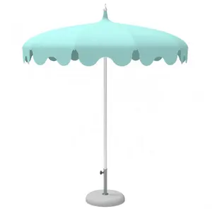 High Quality Large Outdoor Garden Aluminum Wave Fringe Canopy Sun Parasol White Pagoda Beach Patio Umbrella For Sale