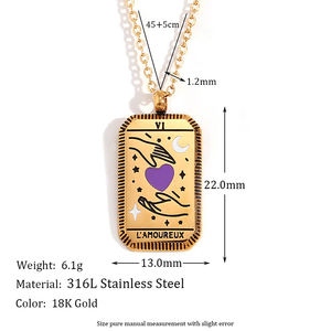 Y126 Vente en gros Collier <span class=keywords><strong>De</strong></span> Acero Inoxidable PVD 18k Plaqué or La Luna Carré Émail Tarot Carte Pendentif Bijoux <span class=keywords><strong>de</strong></span> mode Colliers - Product Image 4