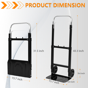 Diable pliable avec roues Capacité de 220 lb Chariot utilitaire portable avec poignée réglable Chariot pliable pour le déplacement - Product Image 2