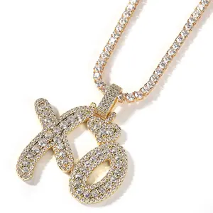 New Hot Selling Trend Love XO Letter Pendant Men and Women Lovers Necklace Ice Chain 18k Gold Plated StainlessSteel Necklace