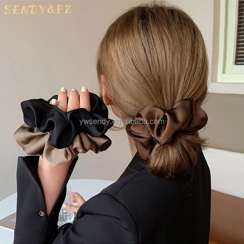 Yeni kore kadın moda ipek elastik saç bandı düz renk Scrunchies saç bağları bayanlar at kuyruğu tutun saç aksesuarları