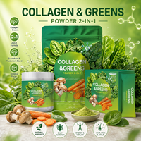 Poudre de Collagène Vert Marque Blanche 2-en-1, Mélange de Super Aliments aux Champignons, Complément Nutritionnel Quotidien, Fournisseur de Formules Personnalisées OEM